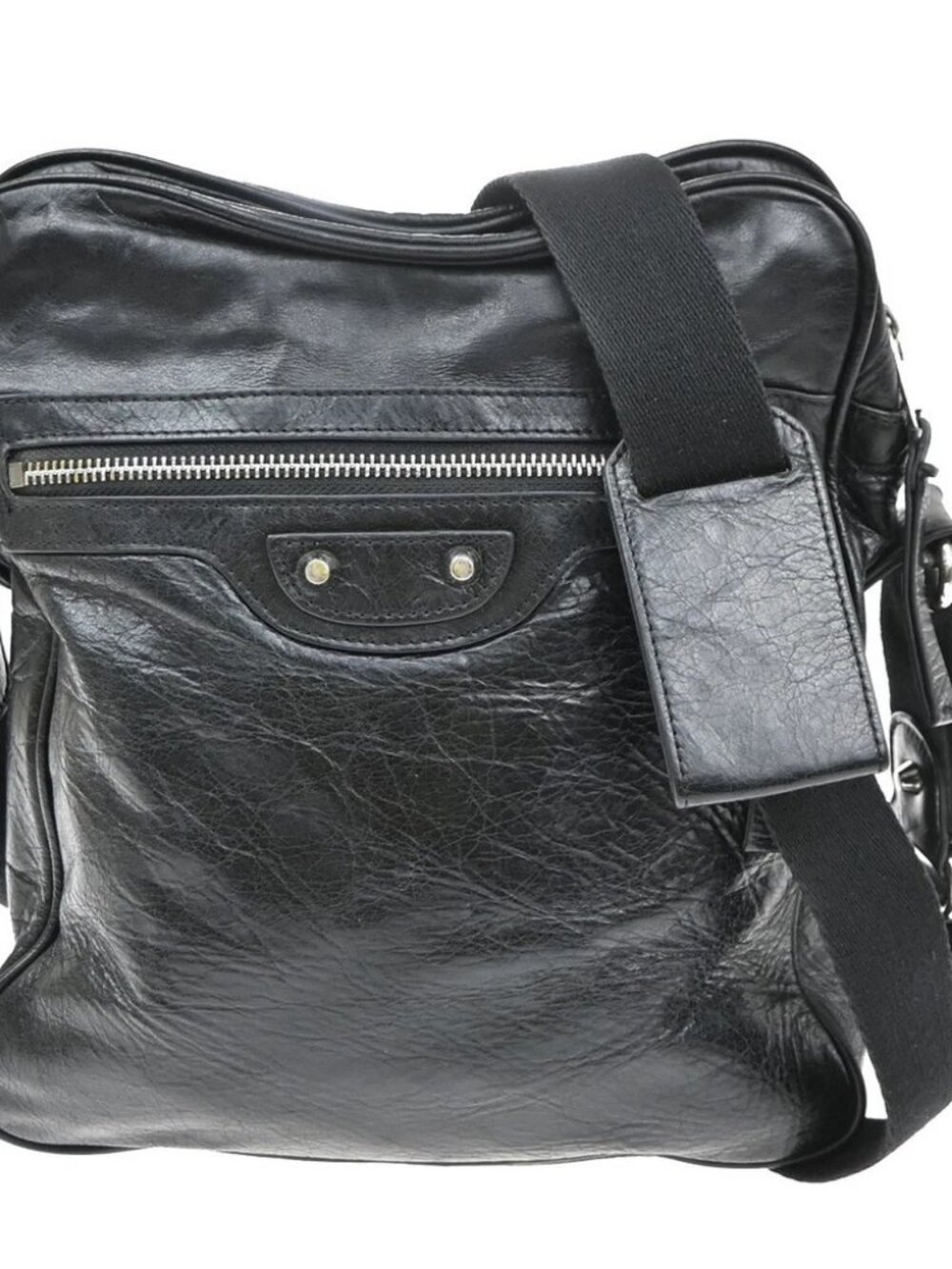 BALENCIAGA Logo Shoulder Hand Messenger Bag Leather Canvas Black 15CB003